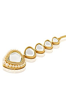Gold Plated Mirror & Pearl Maangtikka