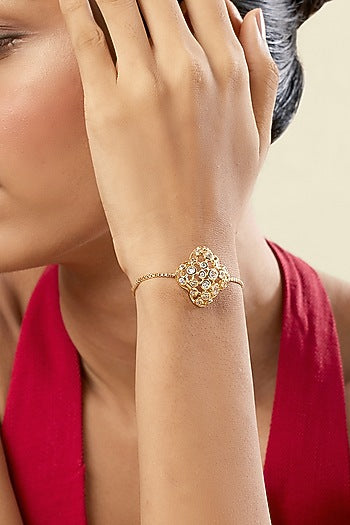 Gold Plated Crystal Zirconia Bolo Bracelet