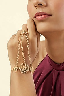 Gold Plated Mirror Work Hand Harness