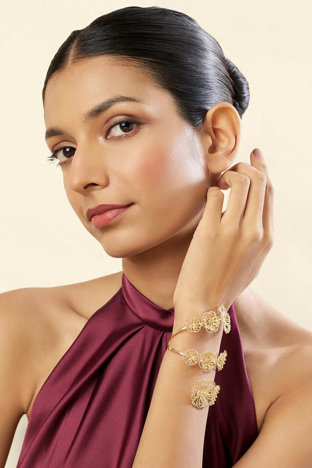 Gold Plated Mirror Work Wrap Bracelet
