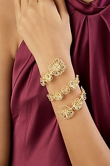 Gold Plated Mirror Work Wrap Bracelet