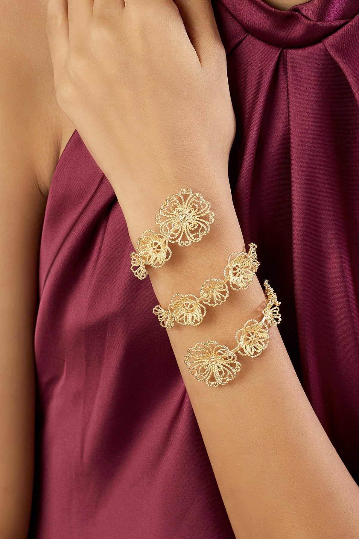 Gold Plated Mirror Work Wrap Bracelet