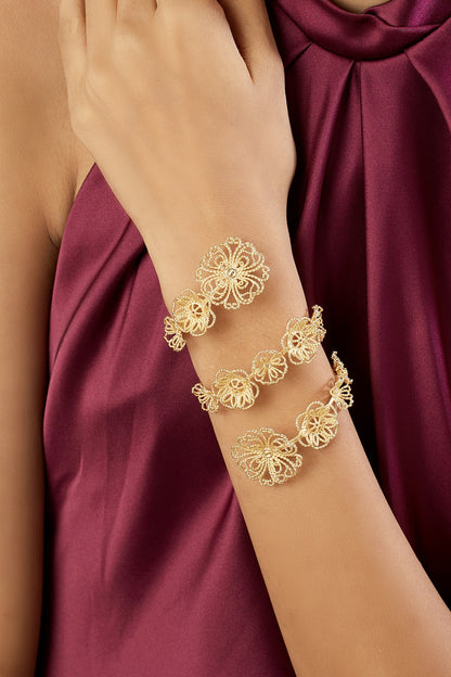 Gold Plated Mirror Work Wrap Bracelet