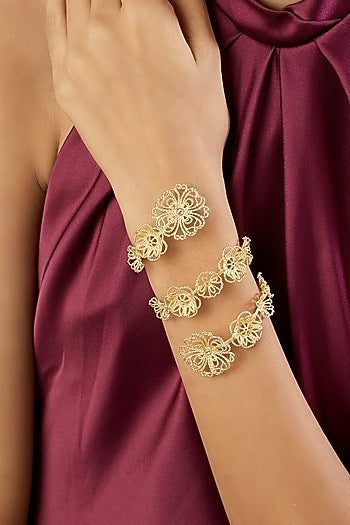 Gold Plated Mirror Work Wrap Bracelet
