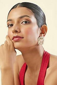 Gold Plated Mirror Work Stud Earrings