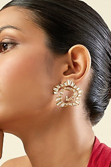 Gold Plated Mirror Work Stud Earrings