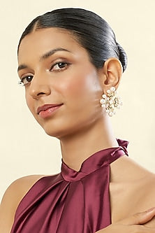 Gold Plated Mirror & Pearl Stud Earrings