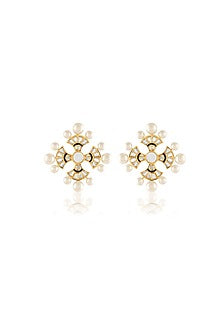 Gold Plated Mirror & Pearl Stud Earrings