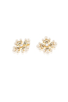 Gold Plated Mirror & Pearl Stud Earrings