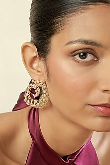 Gold Plated Crystal Zirconia & Mirror Stud Earrings
