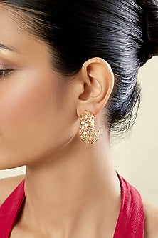 Gold Plated Crystal Zirconia & Mirror Hoop Earrings