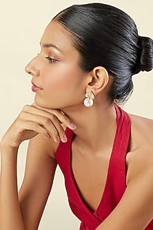 Gold Plated Mirror & Pearl Stud Earrings
