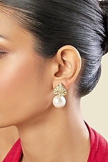 Gold Plated Mirror & Pearl Stud Earrings