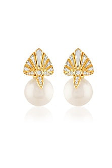 Gold Plated Mirror & Pearl Stud Earrings