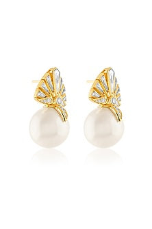 Gold Plated Mirror & Pearl Stud Earrings