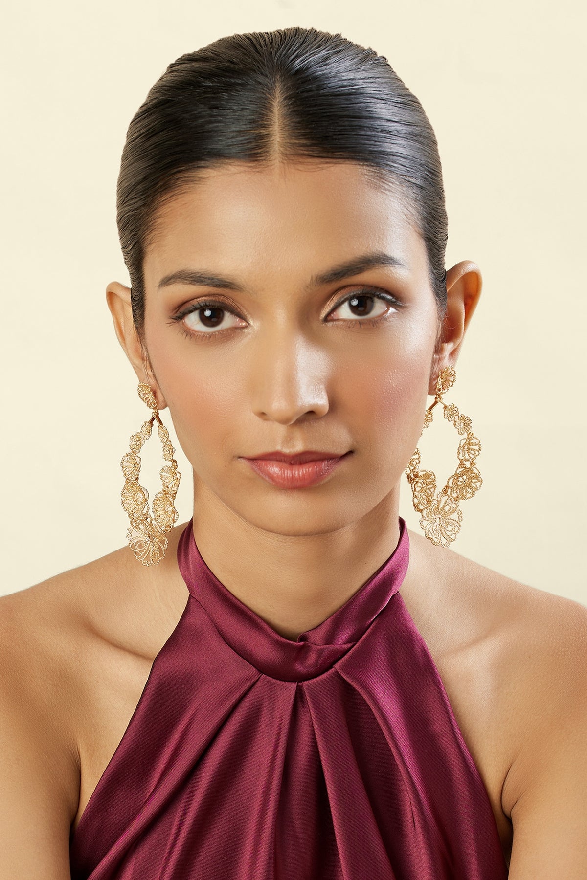 Gold Plated Mirror Filigree Drop Earrings