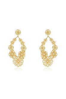Gold Plated Mirror Filigree Drop Earrings
