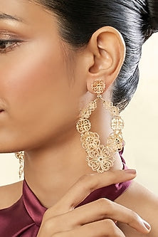 Gold Plated Mirror Filigree Drop Earrings