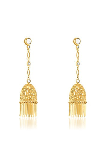 Gold Plated Hand-Cut Mirror Jhumka Earrings