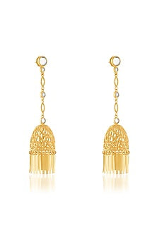 Gold Plated Hand-Cut Mirror Jhumka Earrings