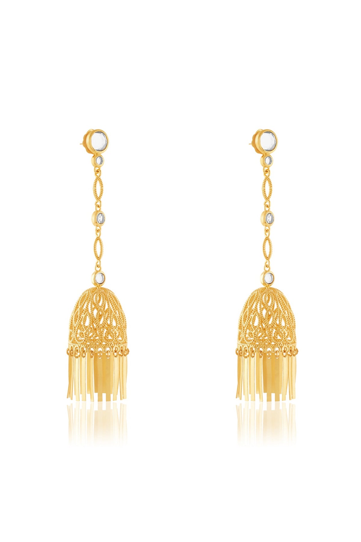 Gold Plated Hand-Cut Mirror Jhumka Earrings