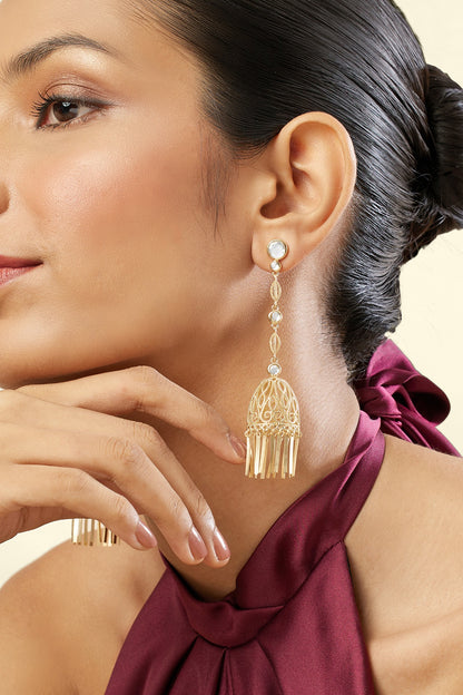 Gold Plated Hand-Cut Mirror Jhumka Earrings