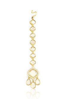 Gold Plated Hand-Cut Mirror & Crystal Zirconia Maangtikka