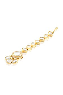 Gold Plated Hand-Cut Mirror & Crystal Zirconia Maangtikka