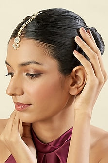 Gold Plated Hand-Cut Mirror & Crystal Zirconia Maangtikka