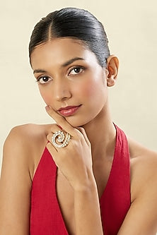 Gold Plated Hand-Cut Mirror & Crystal Zirconia Spiral Filigree Ring