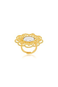 Gold Plated Hand-Cut Mirror Filigree Ring