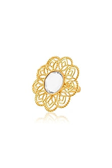 Gold Plated Hand-Cut Mirror Filigree Ring