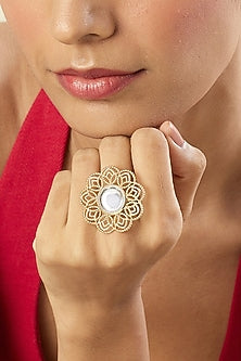 Gold Plated Hand-Cut Mirror Filigree Ring