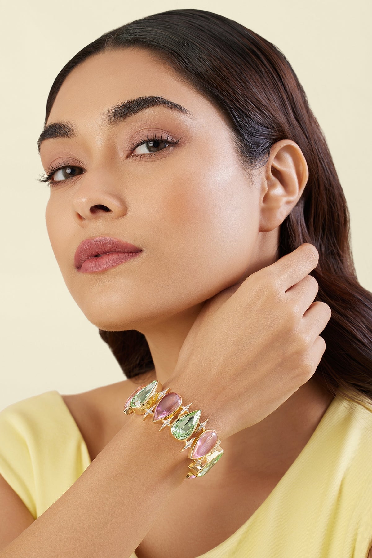 Gold Plated Multi-Colored Crystal Zircon Cuff Bracelet