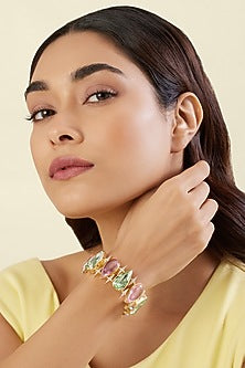 Gold Plated Multi-Colored Crystal Zircon Cuff Bracelet