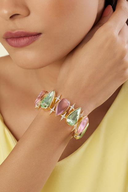Gold Plated Multi-Colored Crystal Zircon Cuff Bracelet