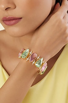 Gold Plated Multi-Colored Crystal Zircon Cuff Bracelet