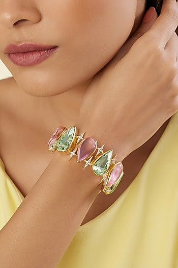 Gold Plated Multi-Colored Crystal Zircon Cuff Bracelet