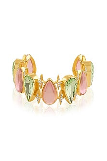 Gold Plated Multi-Colored Crystal Zircon Cuff Bracelet