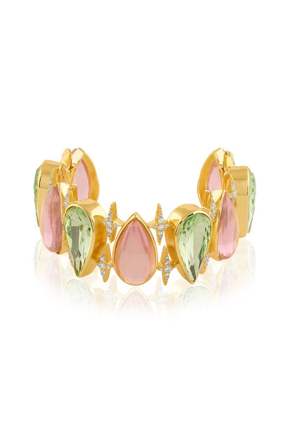 Gold Plated Multi-Colored Crystal Zircon Cuff Bracelet