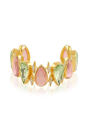 Gold Plated Multi-Colored Crystal Zircon Cuff Bracelet