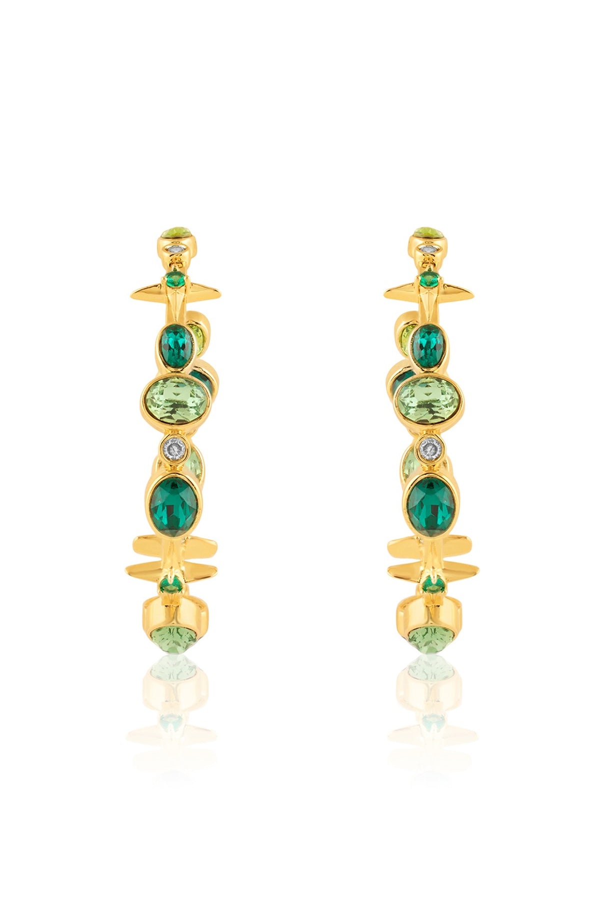 Gold Plated Green Gem Stone Hoop Earrings