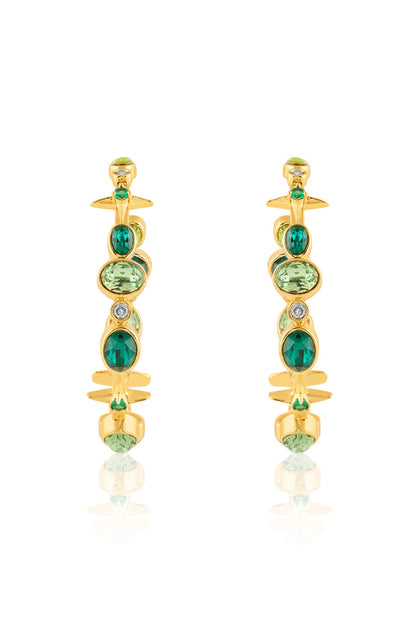 Gold Plated Green Gem Stone Hoop Earrings
