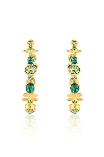 Gold Plated Green Gem Stone Hoop Earrings