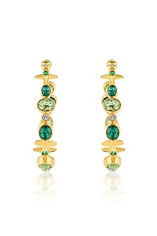 Gold Plated Green Gem Stone Hoop Earrings