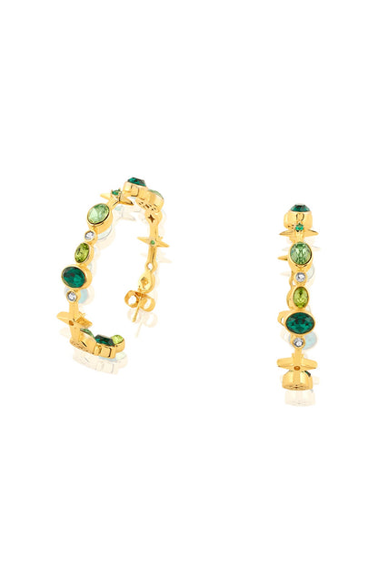 Gold Plated Green Gem Stone Hoop Earrings