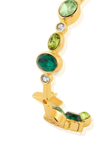 Gold Plated Green Gem Stone Hoop Earrings