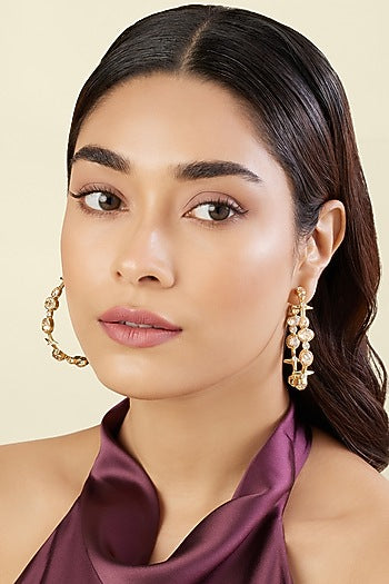 Gold Plated White Gem Stone Hoop Earrings