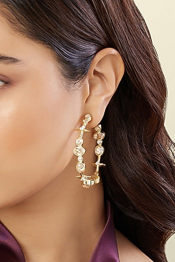 Gold Plated White Gem Stone Hoop Earrings