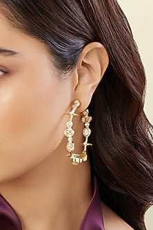 Gold Plated White Gem Stone Hoop Earrings